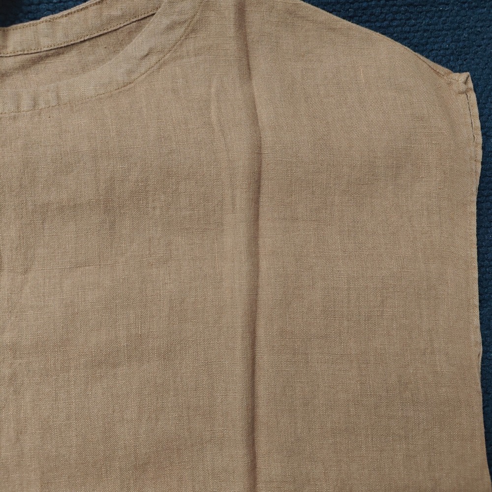 FILOSOFIA Women Linen Boxy Top L Brown 100% Linen Coastal Minimalist New - Picture 4 of 7